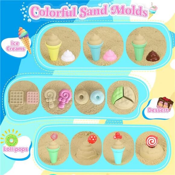 Collapsible Beach Toys Set for Girls, Collapsible Sand Bucket and Shovels Set - Picture 5 of 7